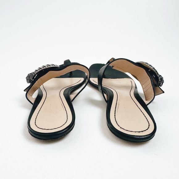 GUCCI Dionysus Black Sandal 38.5 US 8.5 Flat Flip Flop Leather T-Strap Flat GG - Picture 7 of 11